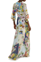 Patchwork Print Pleated Maxi Gown